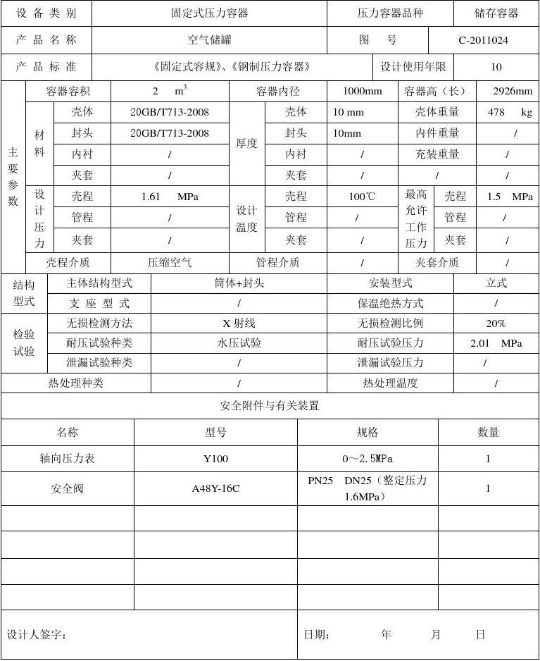 壓力容器產品數據表（1.6MPa）詳解與管理規范
